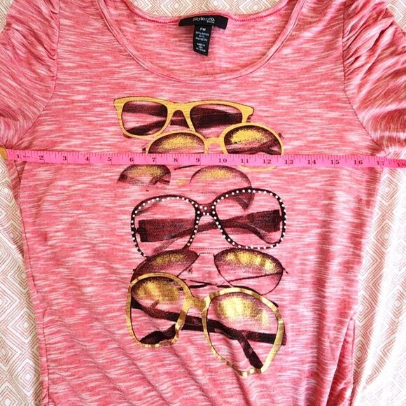 ❤️EYEGLASS Shirt Rhinestone and Gold design Style & Co Gathered short sleeve Red - Picture 5 of 6